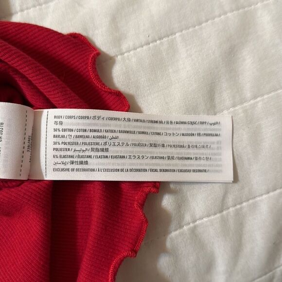 Hollister S Red Ribbed Cotton Crewneck Short Sleeve Tee Ruffle Hem & Sleeve - Picture 9 of 10